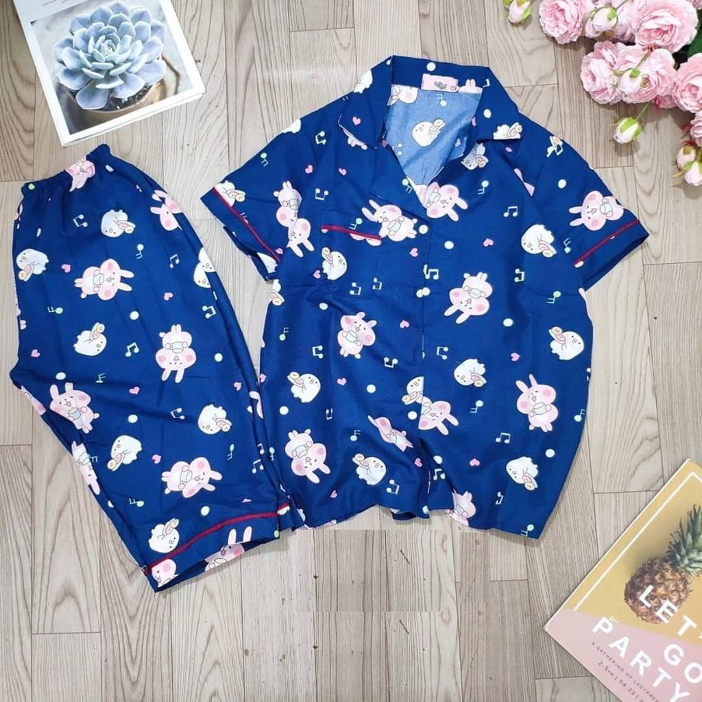 Set Pijama Lửng Kate Nữ [FREESHIP]🌸 Bộ ngủ áo sơ mi thun cộc tay quần ngố pizama hoạt hình mặc ở nhà SIÊU HOT 🌸 | BigBuy360 - bigbuy360.vn