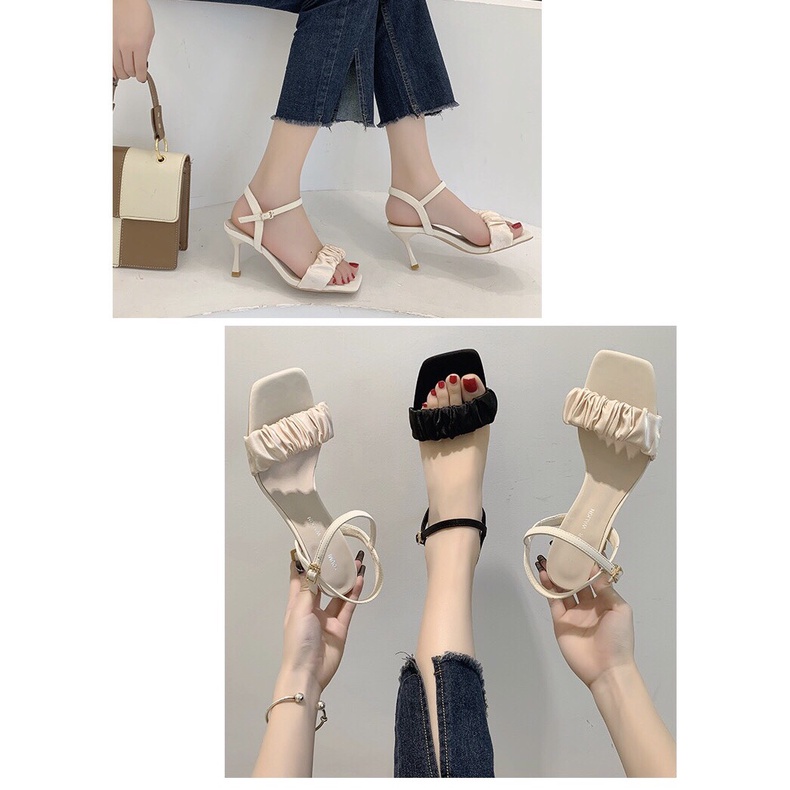 Giày Cao Gót Nữ Quai Nhún 7p Phối Xếp Ly Gót Nhọn mã E20