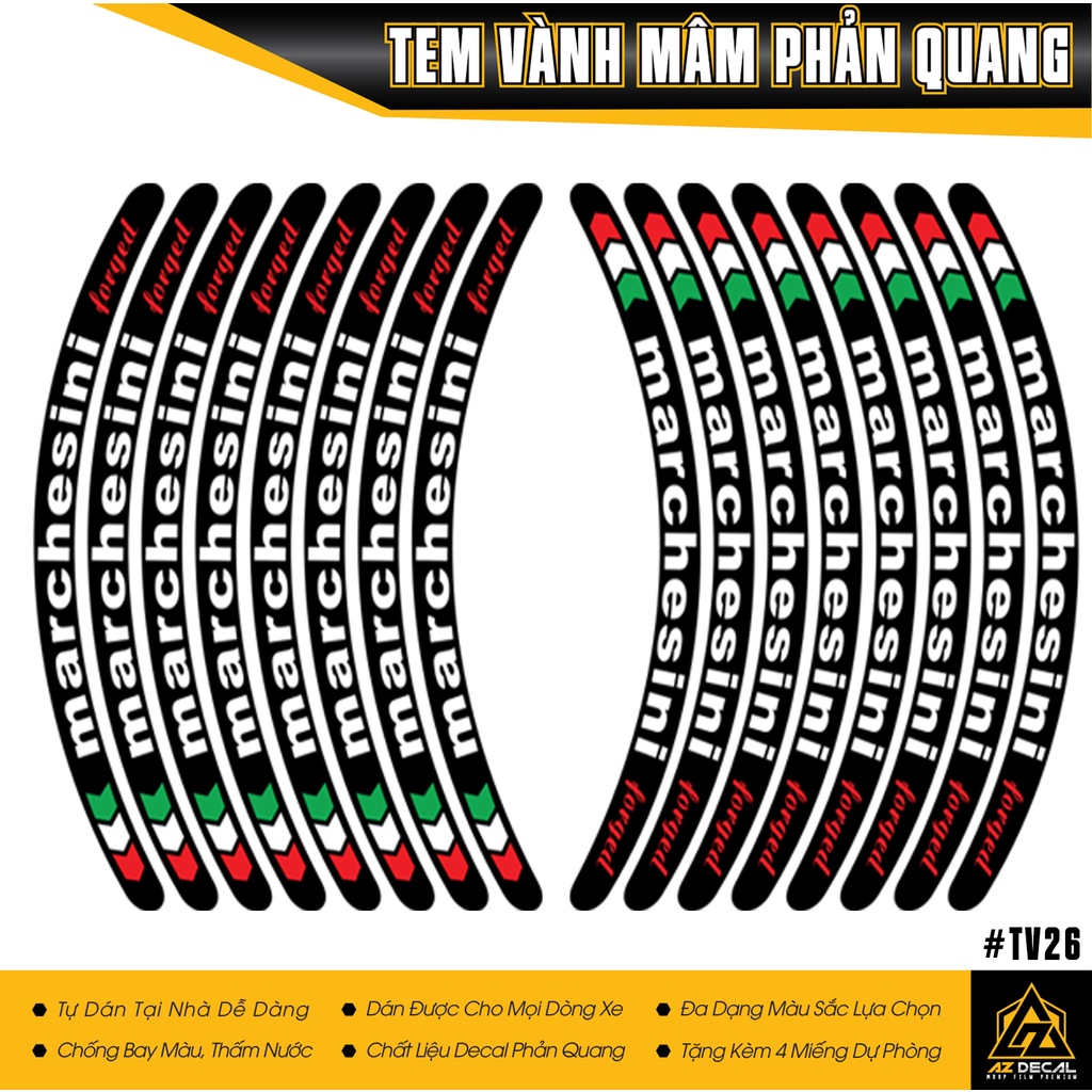 Tem Dán Mâm Marchesini Phản Quang | TV26 | Decal Dán Vành Xe Máy Chống Nước, Bền Màu, Bám Dính Chắc