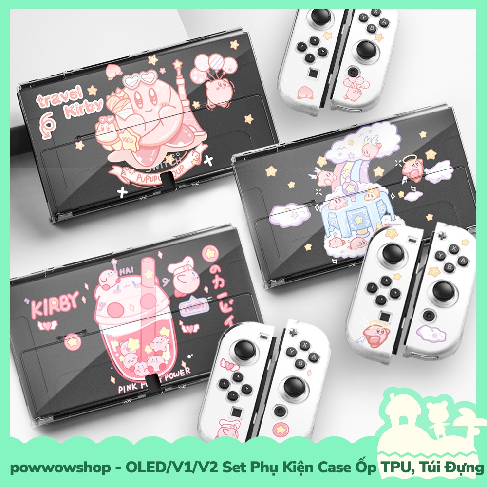 OLED/V1/V2 Set Bộ Phụ Kiện Case Ốp, Túi, Hộp Đựng Thẻ Game Nintendo Switch Kirby Pink & Purple