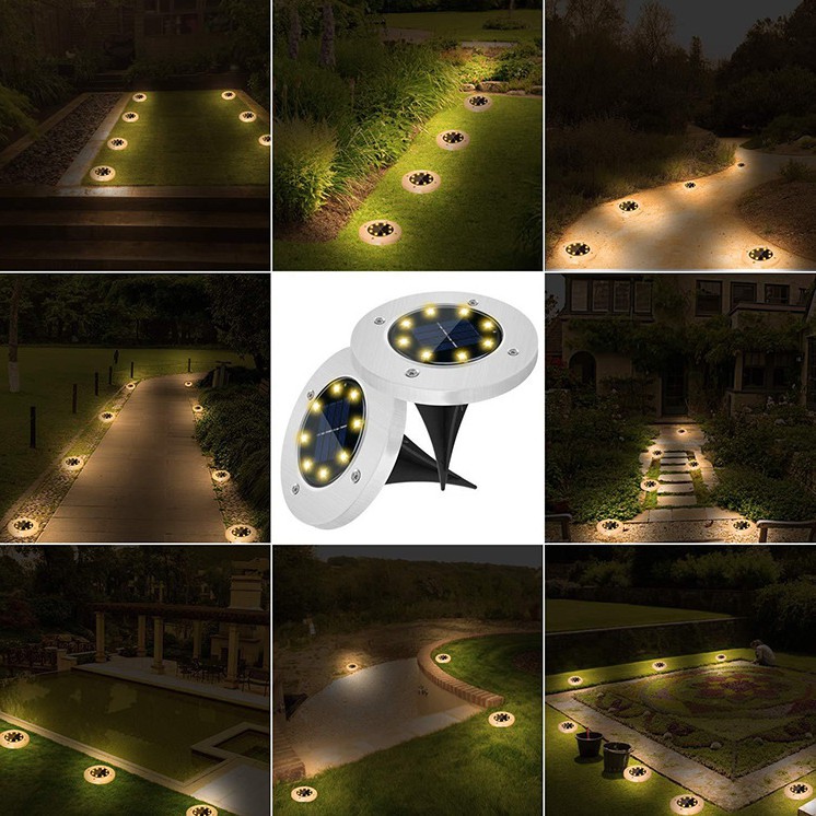 Đèn LED âm năng lượng mặt trời trang trí sân vườn 8 LED HT120