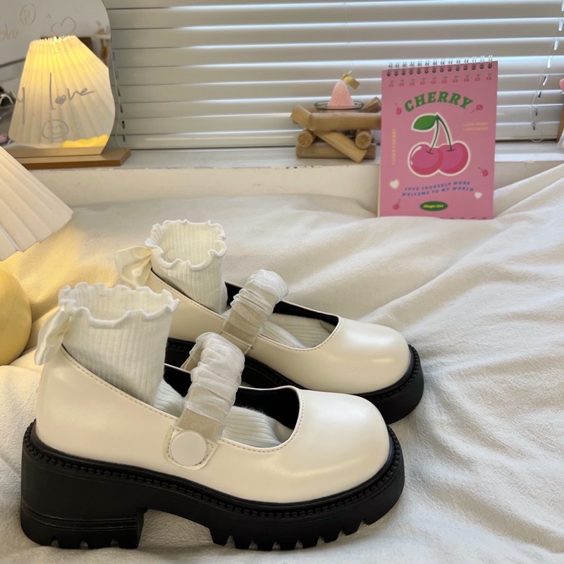 Giày lolita nữ độn đế cao quai chun nhún,Giày da ulzzang nữ phong cách Hàn Quốc LT58