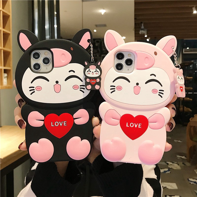 Ốp Điện Thoại Silicone Mềm Hình Heo / Mèo 3D Cho iPhone 14 Pro Max 13 Pro Max 12 Pro Max SE 2020 6 6s 7 8 Plus Xs Max XR 11 Pro Max