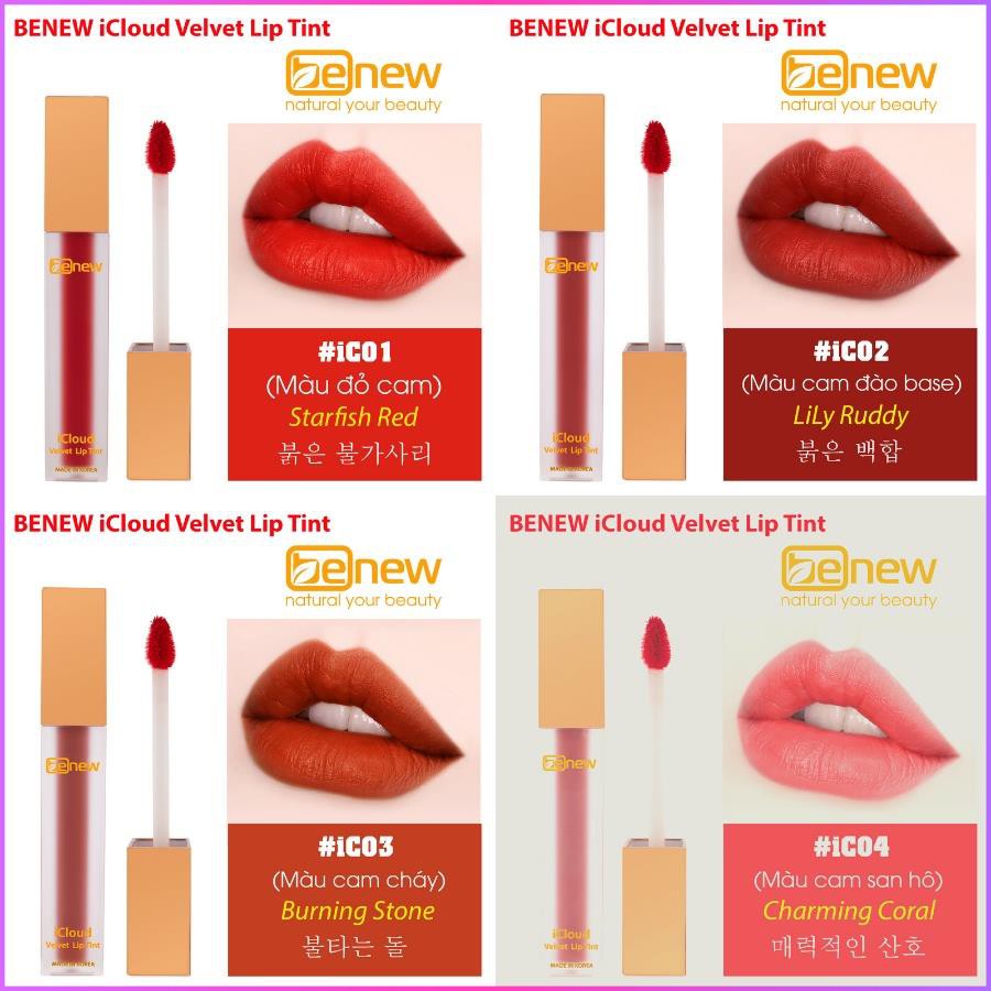 Son kem lì mềm mịn, lâu trôi, không gây khô môi, giữ màu lâu Benew iCloud Velvet Lip Tint