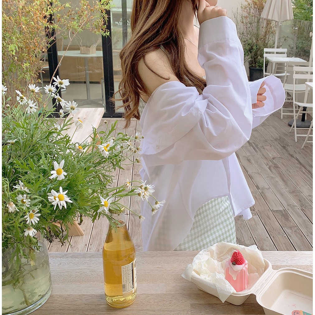 Áo sơ mi peppermint 44747 thiết kế cơ bản tay dài cổ polo phong cách Hàn Quốc dành cho nữ