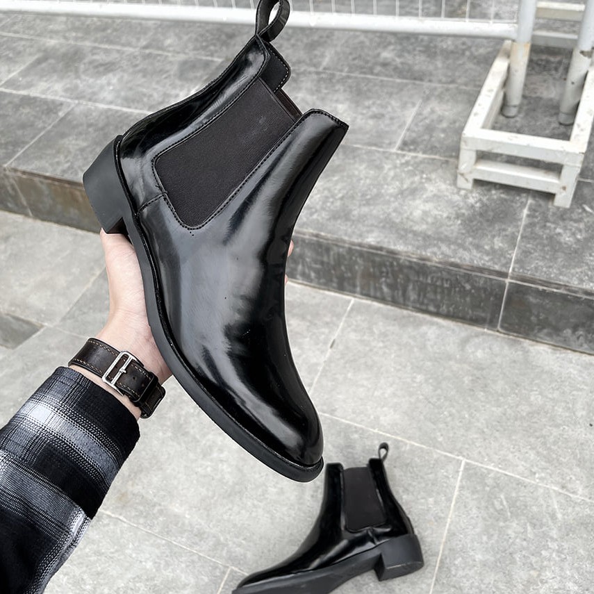 Giày Chelsea Boots nam da bò bóng màu đen, Boot nam da bò bóng đế cao su đúc cao 4cm size 38-43 phối đồ cùng Skiny Jean | BigBuy360 - bigbuy360.vn