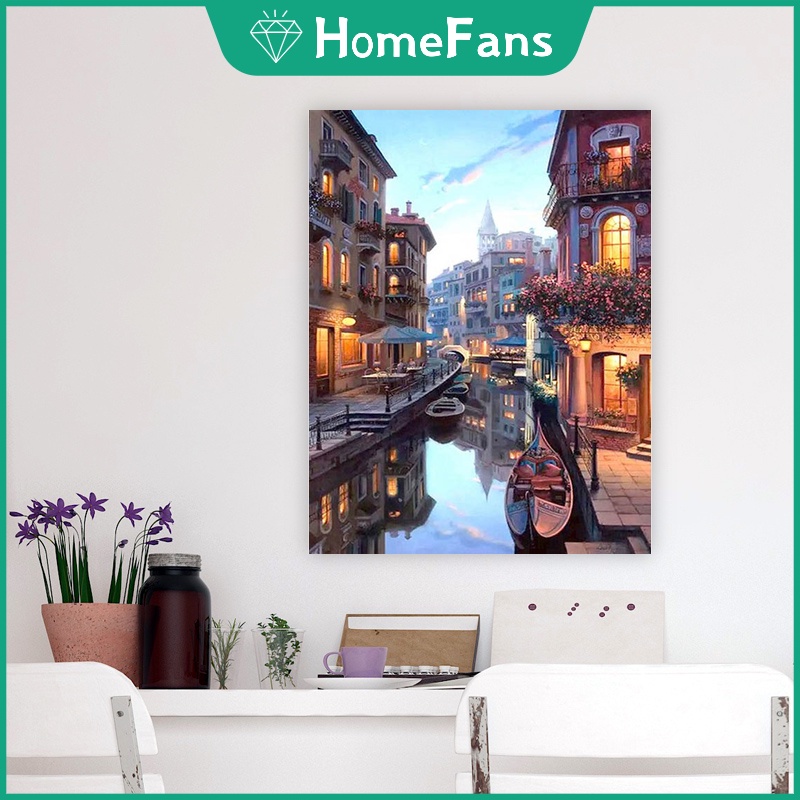 Bộ tranh sơn dầu 40*50cm tự làm họa tiết kiến trúc dùng để trang trí nhà tiện dụng + phụ kiện