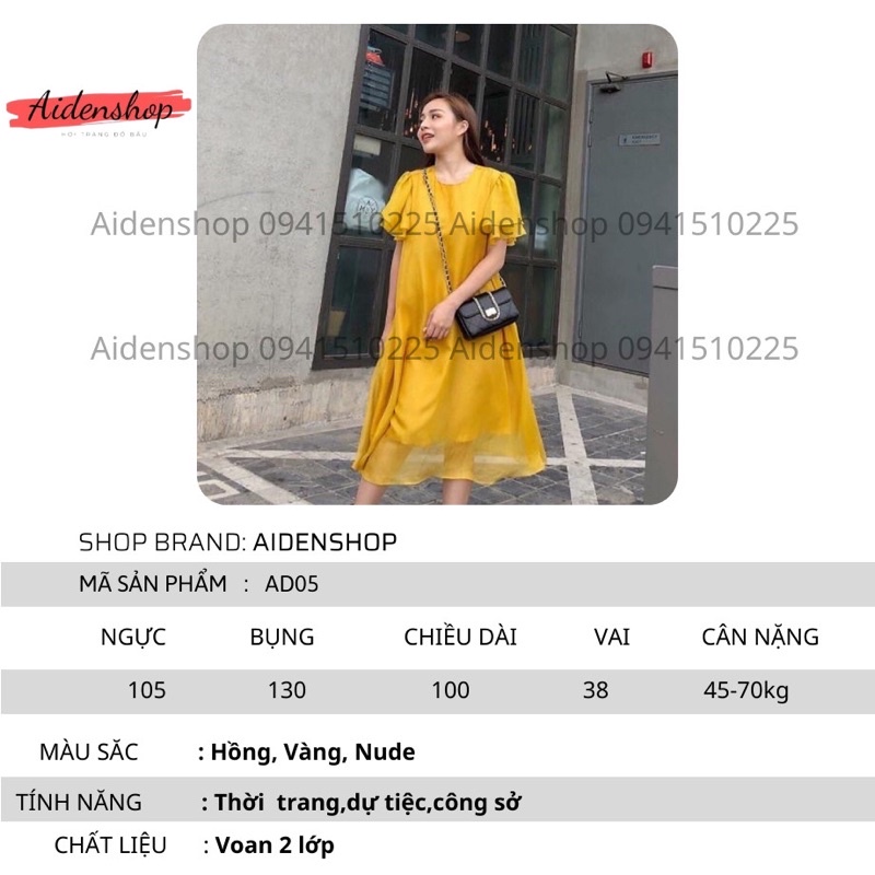 Váy bầu công sở suông Aidenshop đầm bầu thiết kế thời trang chất voan tơ loại 1