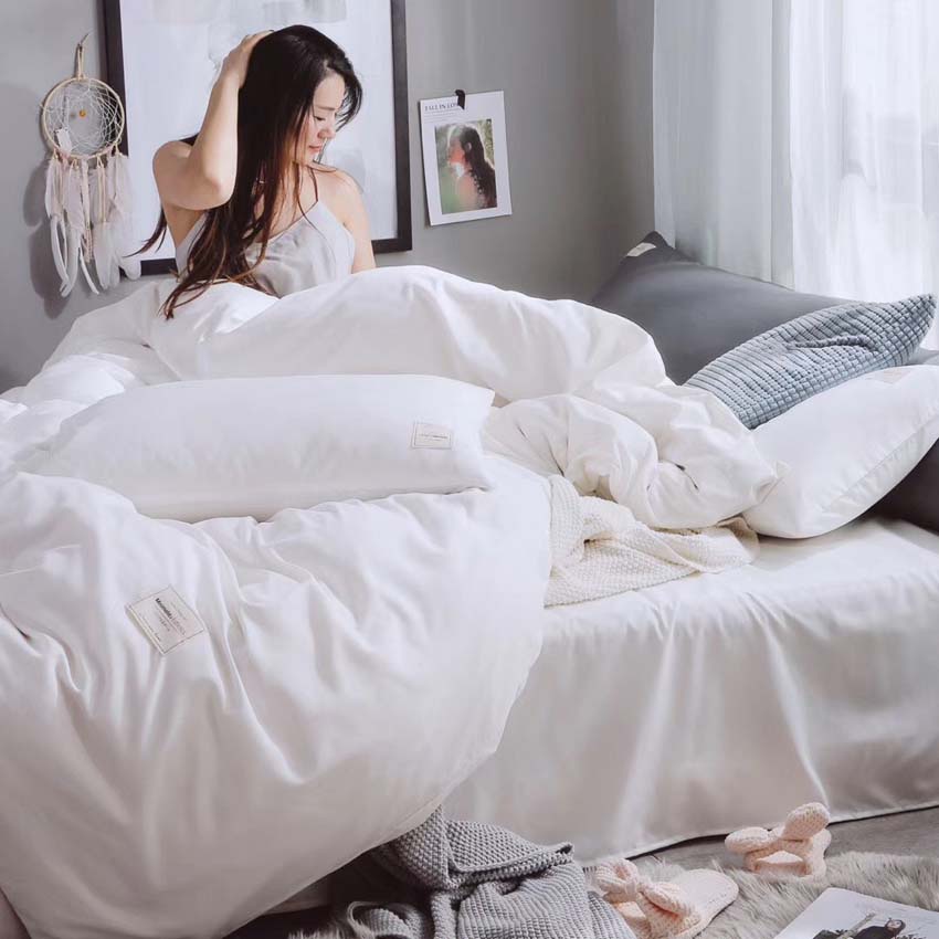 Bộ chăn ga gối Cotton Tici Lidaco màu trắng chuyên dùng khách sạn homestay miễn phí may chun đệm chân cao