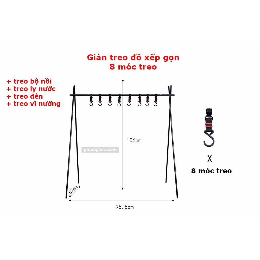 [Freeship 50K] Giàn treo đồ camping 8 móc treo size lớn cắm trại phượt dã ngoại