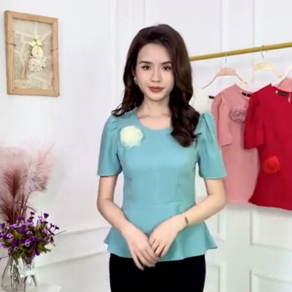 [Đủ màu+size] Áo công sở nữ cao cấp tay bồng, chất đũi Hàn, eo đuôi cá tôn dáng (tặng kèm hoa hồng cài áo)