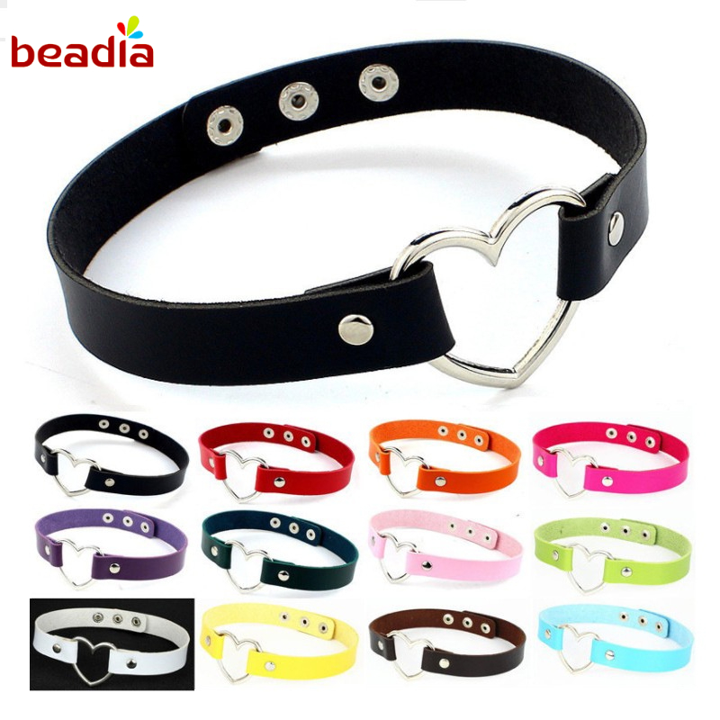 Beadia Vòng Cổ Choker Da PU Mặt Hình Trái Tim Phong Cách Gothic Punk Quyến Rũ Dành Cho Nữ