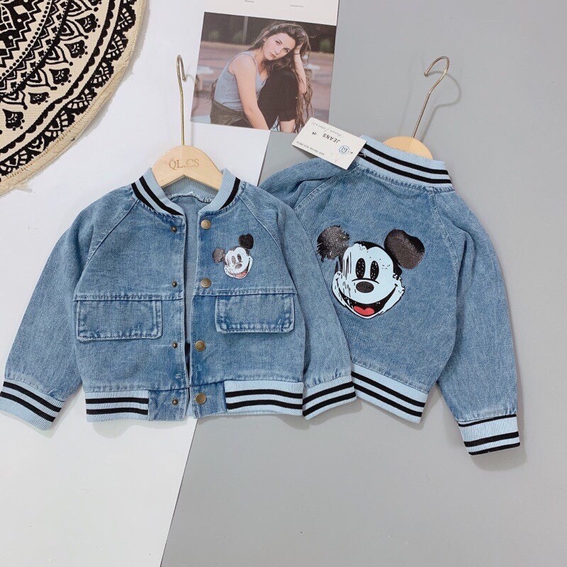 Áo khoác bò bomber chuột Micky cho bé 10-22kg