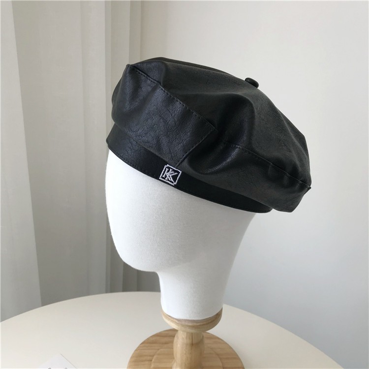 Mũ Beret Da pu Màu Trơn In Chữ Phong Cách Hàn Quốc Thời Trang Thu Đông Cho Nữ