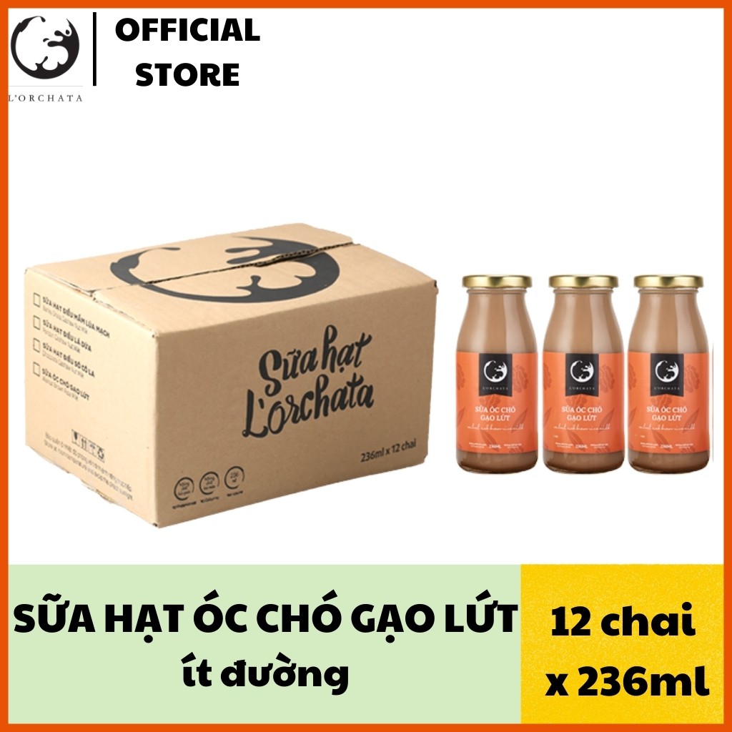 Hộp 12 chai sữa hạt L'ORCHATA CO12OC óc chó gạo lứt, hạt tự nhiên, không chất bảo quản, tăng sức đề kháng (tự chọn vị)
