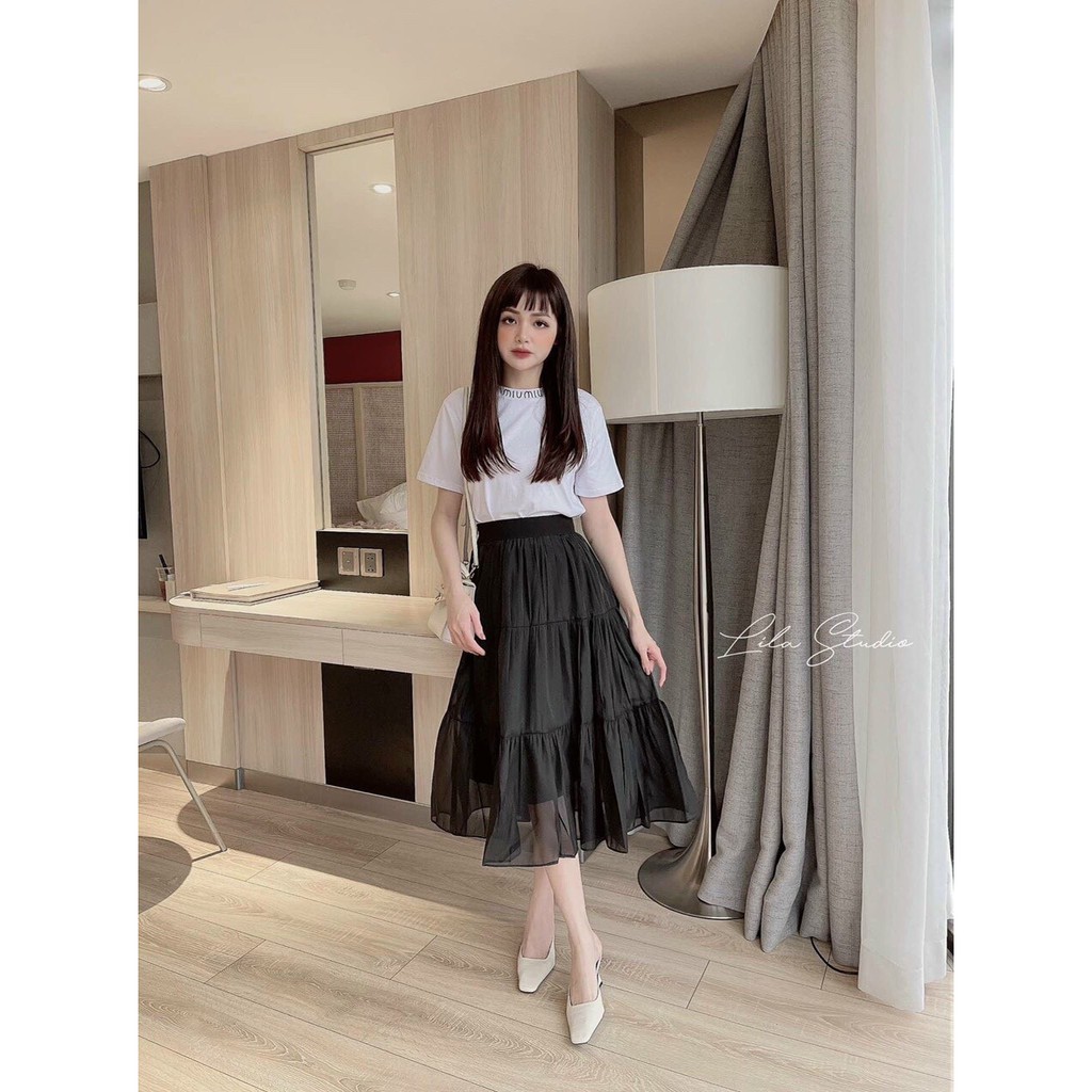 Set Chân Váy Đen Voan + Áo Phông Trắng Miuu Miuu Siêu Hot, Hàng Shop, Chất Đẹp, Diện Đi Tiệc Đi Chơi Siêu Xinh | BigBuy360 - bigbuy360.vn