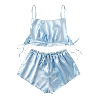Bộ Đồ Ngủ Lụa Satin Phối Nơ Cho Nữ