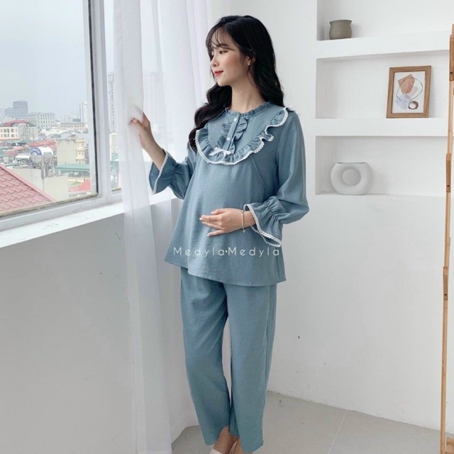 Bộ bầu và sau sinh thời trang chất nhung tăm đẹp dài tay thu đông