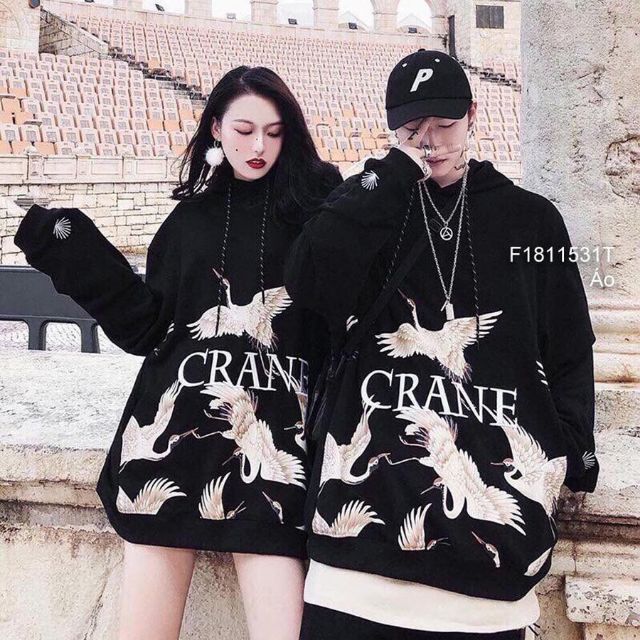 (HOOIDE) ÁO HOODIE NỈ NGOẠI HD850 (Crane - Con Hạc - Kèm Ảnh Thật)