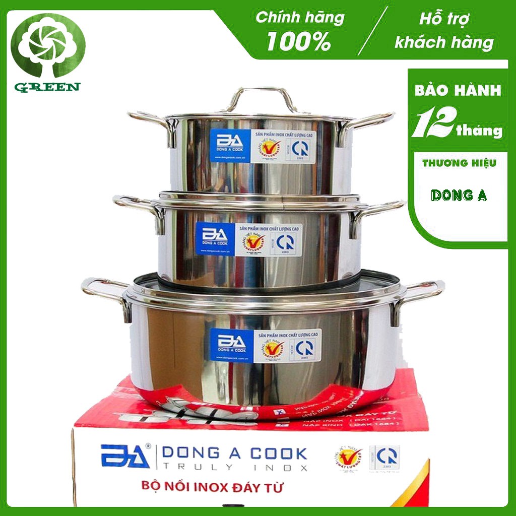 BỘ 3 NỒI INOX ĐÔNG Á CHẤT LƯỢNG CAO - DÙNG ĐƯỢC BẾP TỪ - HÀNG CHÍNH HÃNG