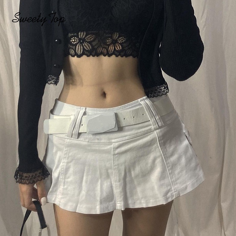 Sweety Top Nữ Váy Denim Cạp Thấp Màu Trơn Gợi Cảm