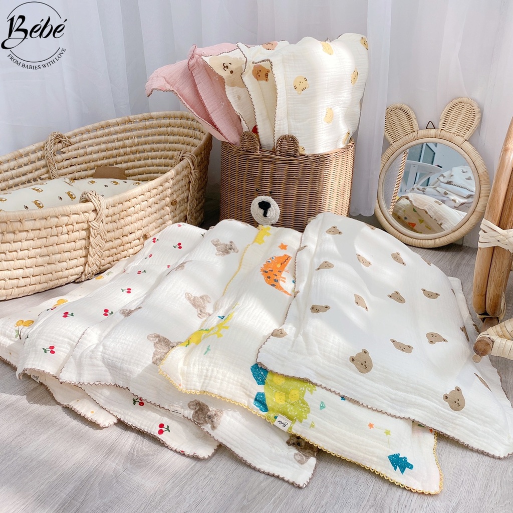 Gối Bông BéBé Chất Xô Muslin Thoáng Mát, Ruột Bông Mềm Mại Êm Ái Cho Bé Trên 6 Tháng