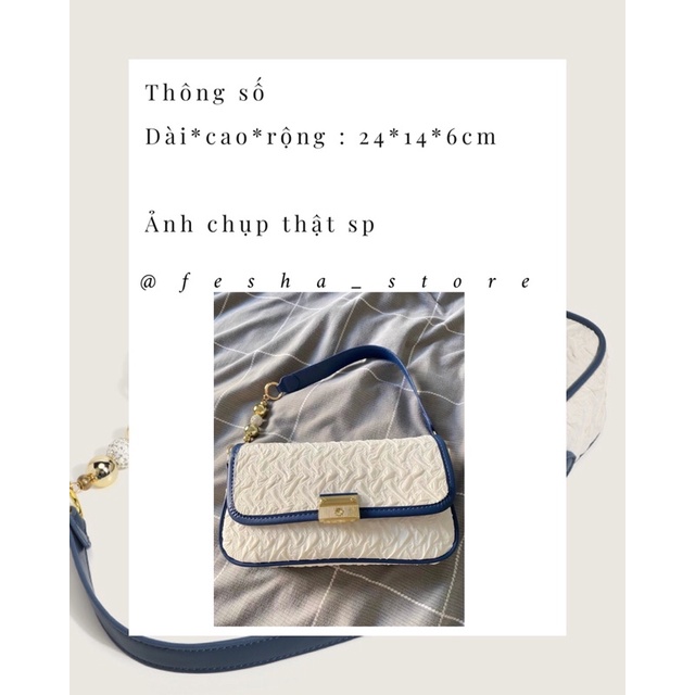 [SẴN] Túi kẹp nách vân sóng nổi dây charm nữ tính_kèm 2 dây đeo dài/ngắn