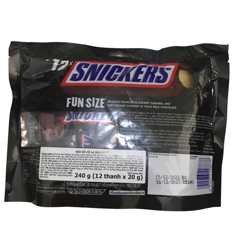 Kẹo Socola Snickers Fun Size Túi 240g