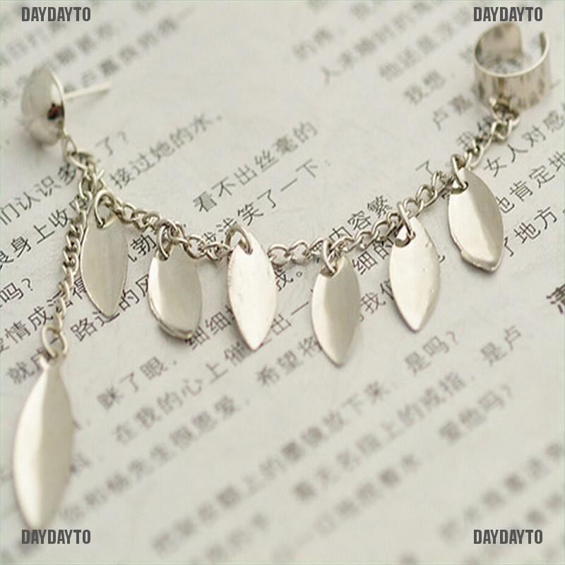 1 Bông Tai Đeo Vành Tai Hình Chiếc Lá Tua Rua Phong Cách Gothic Punk Thời Trang Cho Nữ