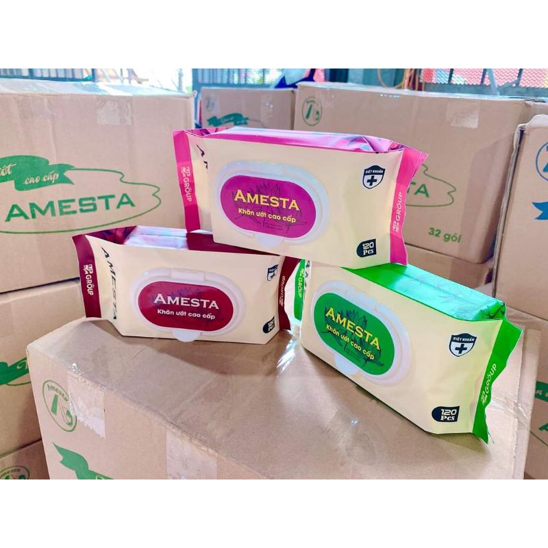 1 thùng khăn giấy ướt AMESTA cao cấp không mùi 32 gói chính hãng date xa