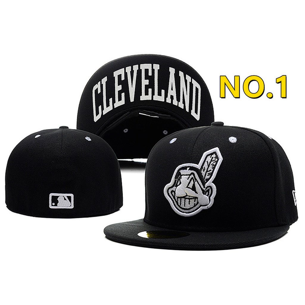 MLB Cliff Indians Baseball Team Non-Adjustable Baseball Cap Full Seal Cap Size Flat Brim Hat Hip Hop Baseball Cap Couple Hat Sun Hat Street Fashion Hat Unisex Size Pl