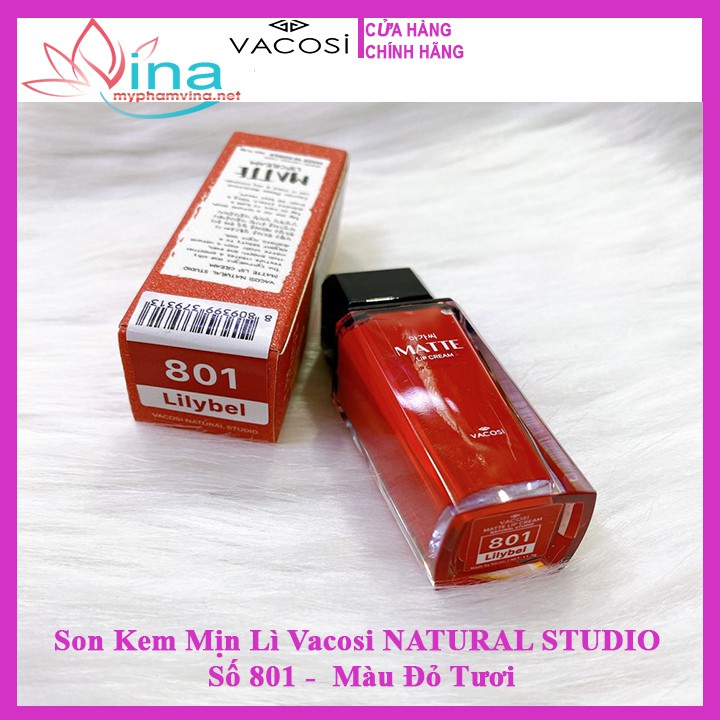 SON KEM MỊN LÌ VACOSI NATURAL STUDIO MATTE LIP CREAM #801: ĐỎ TƯƠI