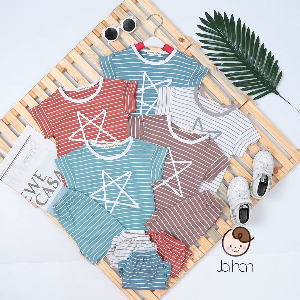 [SALE] Bộ Cộc Tay Cho Bé Trai, Bé Gái Minky Mom Vải Cotton Hoạ Tiết Kẻ Ngang Ngôi Sao, Đồ Bộ Cho Bé Mặc Nhà MKM2244