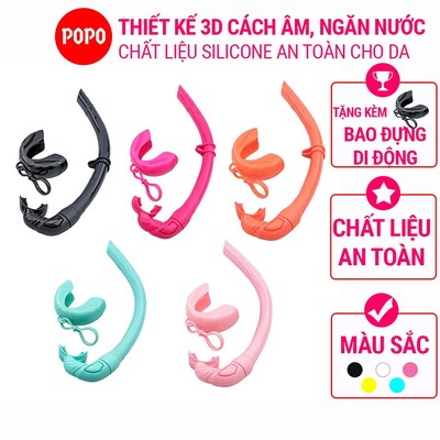 Ống thở lặn biển chuyên nghiệp POPO SN53 van 1 chiều, chất liệu silicone mềm mại ngăn nước tuyệt đối