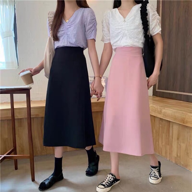 [Freeship] Chân váy dài midi lưng chun hot