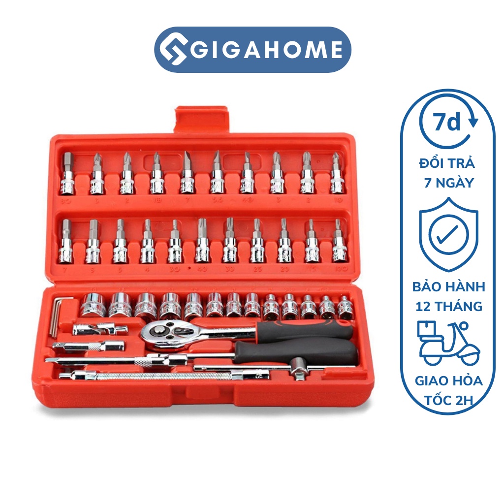 Bộ Dụng Cụ Mở Bu Lông, Ốc Vít Sửa Chữa Ô Tô Xe Máy GIGAHOME 46 Món Đa Năng 6513
