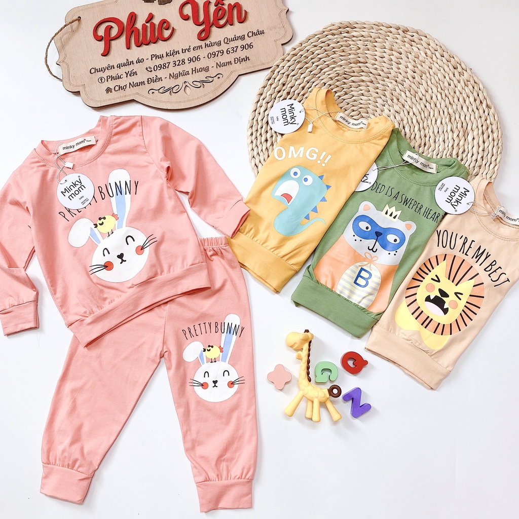 Bộ Dài Tay Minky Mom Cotton 100 % Họa Tiết Động Vật Sư Tử -Chữ Cho Bé (7-19kg) (SP001305)