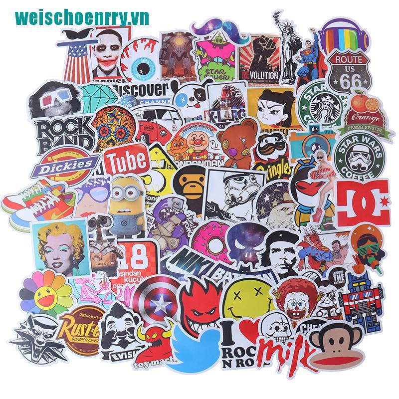 Weis♪Bộ 100 Miếng Dán Graffiti Hoạt Hình Trang Trí Ván Trượt / Laptop / Vali /