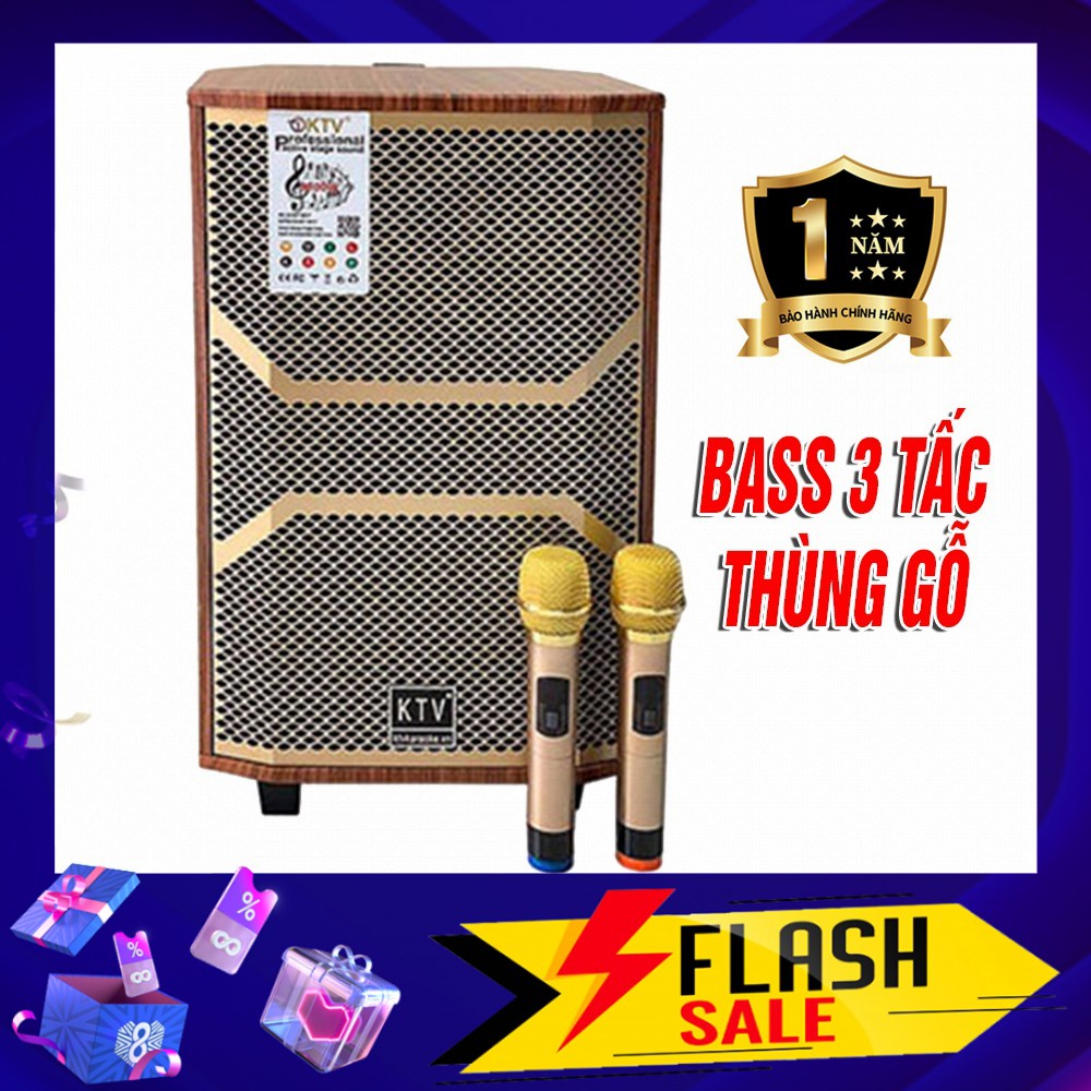 LOA KARAOKE BLUETOOTH , LOA KÉO DI ĐỘNG KTV GD-12 13 (3 Tấc) Thùng Gỗ , Micro không dây Uhf cực hay