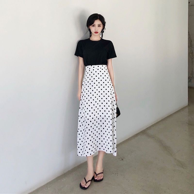 Chân váy chiffon Ielgy chữ A lưng cao co giãn họa tiết nhành hoa dành cho nữ