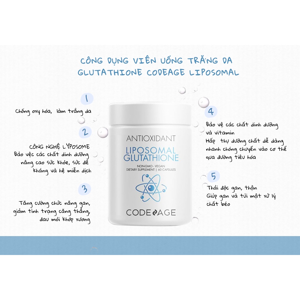 Viên uống chống oxy hóa, làm sáng da, thải độc gan Codeage Liposomal Glutathione 60v (R) (HSD: 1/25)