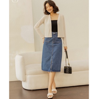 Olv - chân váy navy midi skirt jean