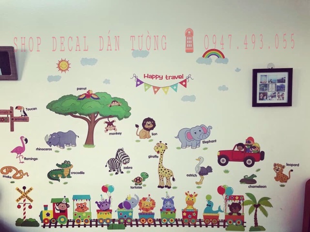 DECAL DÁN TƯỜNG SỞ THÚ TIẾNG ANH CHO BÉ [GIÁ SỐC] - Decal dán tường động vật cho bé có keo sẵn bóc dán tiện lợi