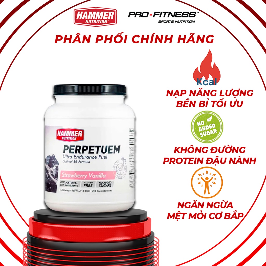 Thức uống bổ sung năng lượng Perpetuem Hammer Nutrition 16 Serving - Nước uống dinh dưỡng cung cấp năng lượng lâu dài