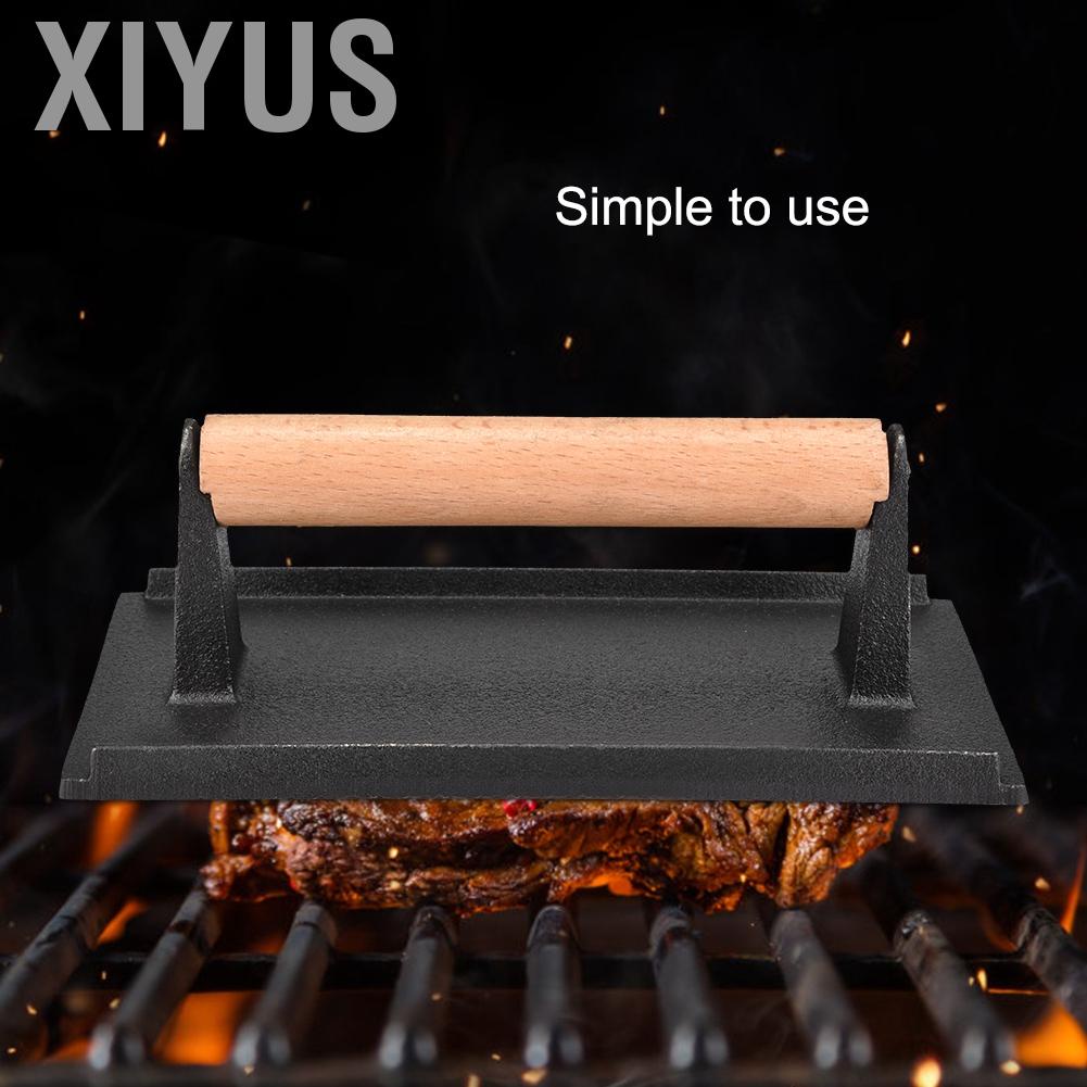 Xiyus Commercial Cast Iron Steak Weight Wooden Handle Bacon Grill Hamburger Press