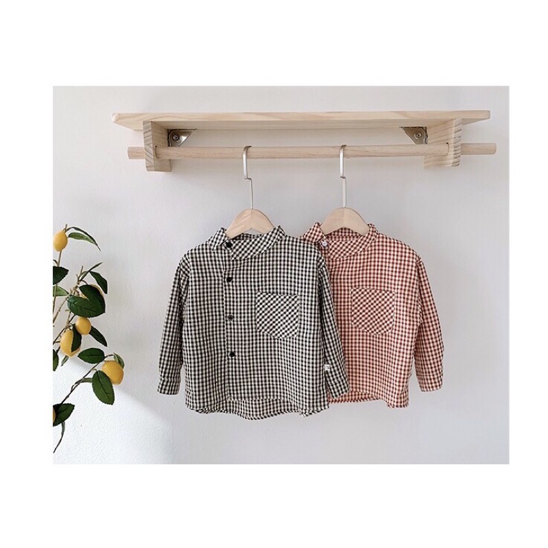 Áo sơ mi kẻ cổ lệch phong cách Vintage_Hàng tuyển chọn cao cấp