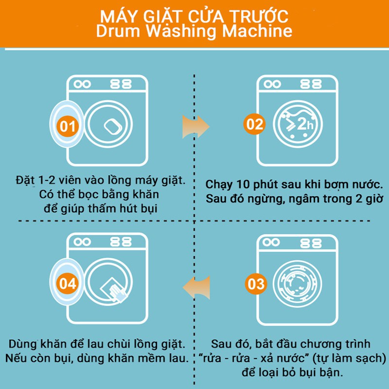 Viên tẩy lồng máy giặt - Vệ sinh máy giặt cửa ngang,cửa trên tại nhà loại sạch cặn bẩn vi khuẩn mùi hôi D-VN
