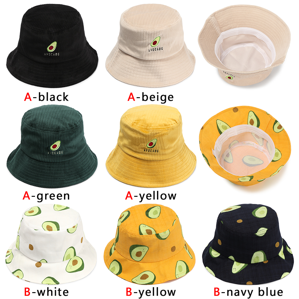 Nón Tai Bèo Vành Rộng Vải Nhung Thêu Hình Quả Bơ Thời Trang Mùa Hè