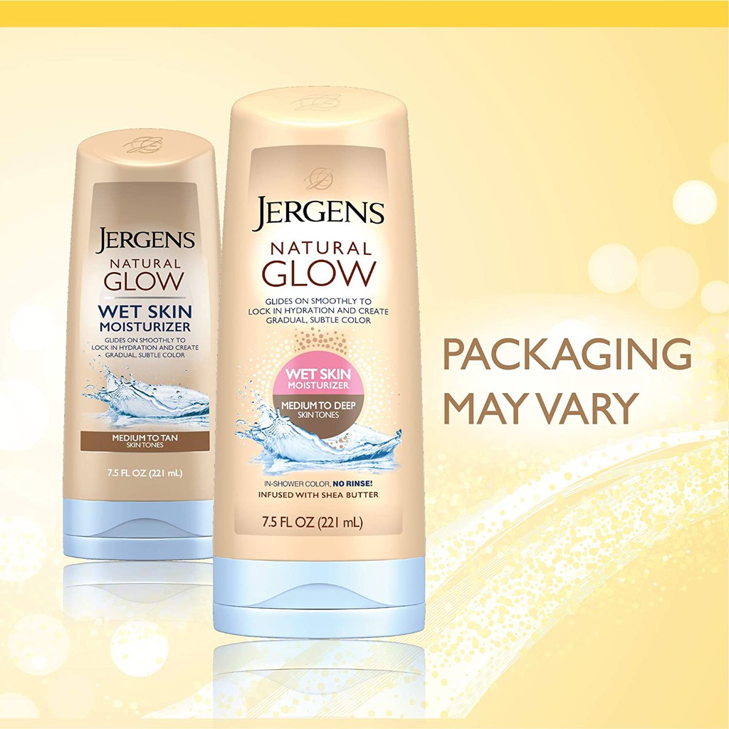 Dưỡng thế giúp săn và nâu da Jergens Natural Glow Wet Skin Moisturizer + Firming 221ml