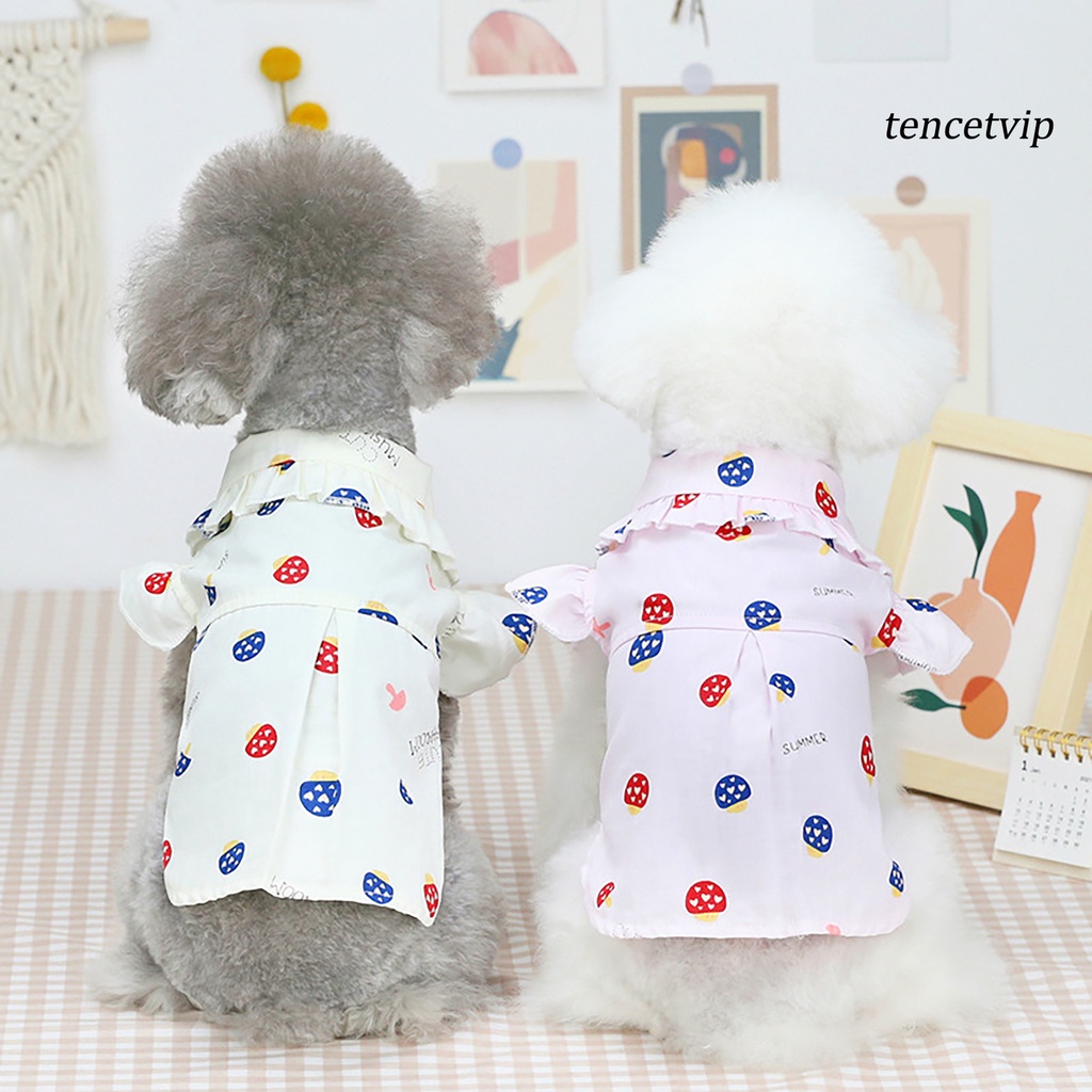 Áo Thun Cotton Phối Bèo In Hình Cây Nấm Thân Thiện Với Da Cho Thú Cưng
